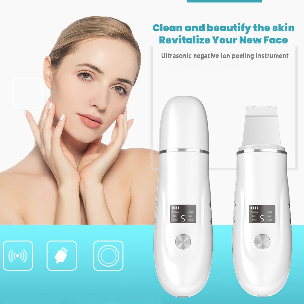 Ultrasonic Skin Scrubber Facial Peeling Blackhead Remover Deep Face Cleaning Pore Spatula Ultrasonic Face Cleaning Skin Scrubber