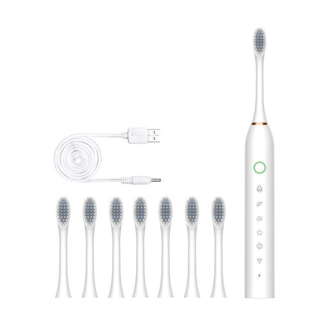 Smart Electric Sonic Toothbrush Rechargeable USB Electronic Teeth Brush IPX7 Waterproof Tooth Whitening Clean 8 Replacement Head