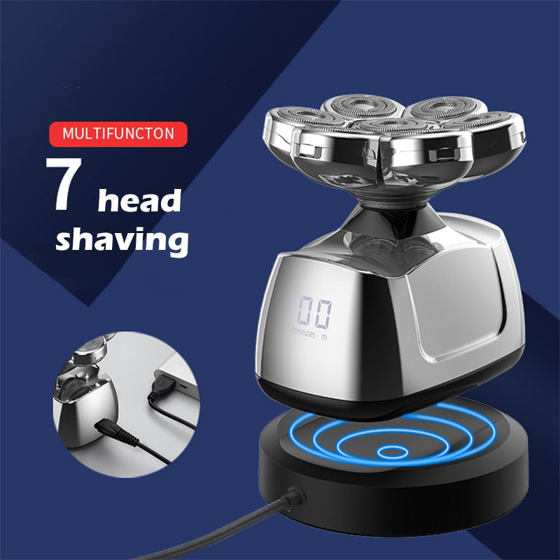 7D Head Shaver Electric Razor for Men 6 In 1 Grooming Head Shaver Trimmer Waterproof Wet/Dry Shavers LED Display Cordless Razor