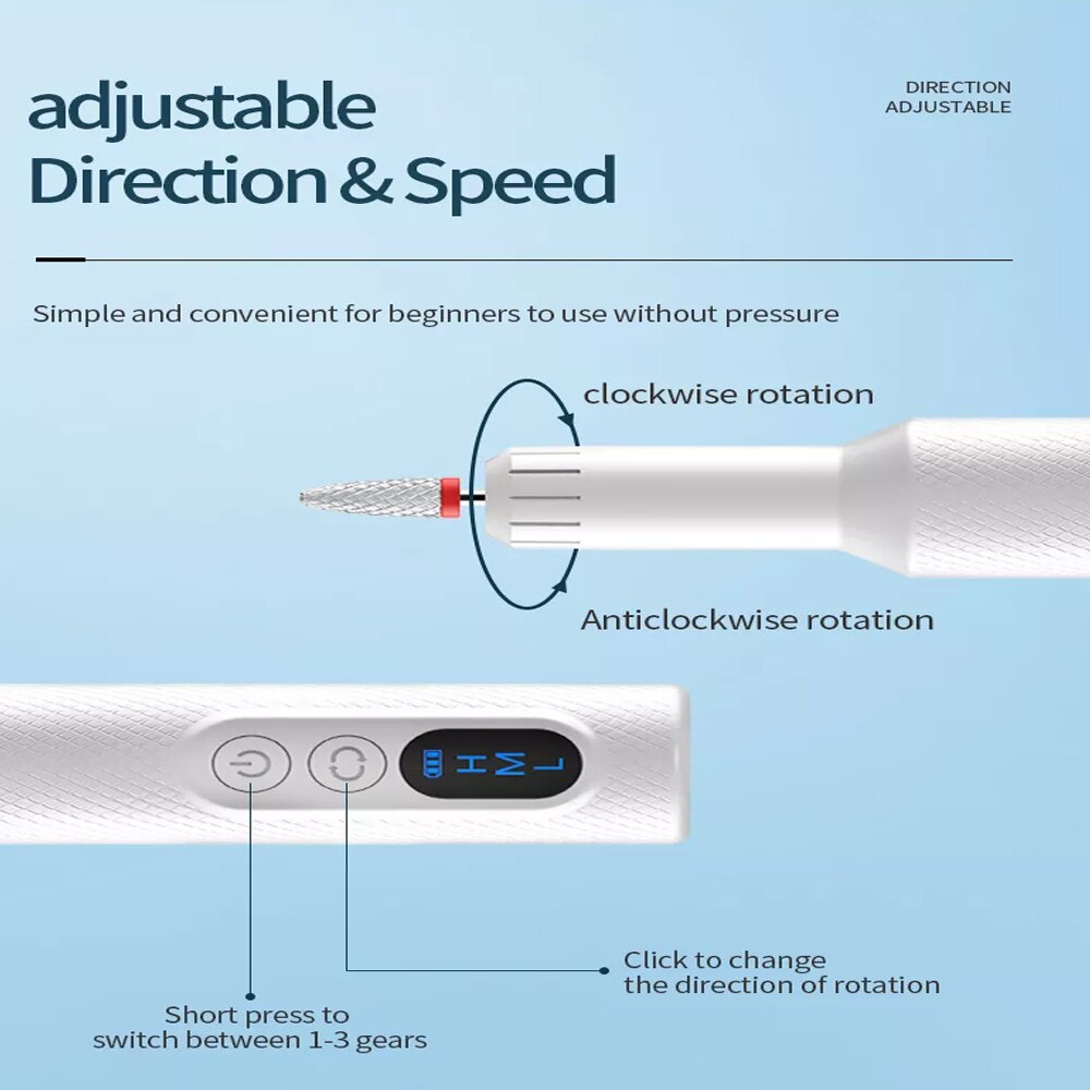Electric Nail Drill Machine with Charging Base Electric Nail Sander Cordless Rechargeable Manicure Pedicure Set Nail Art Tools
