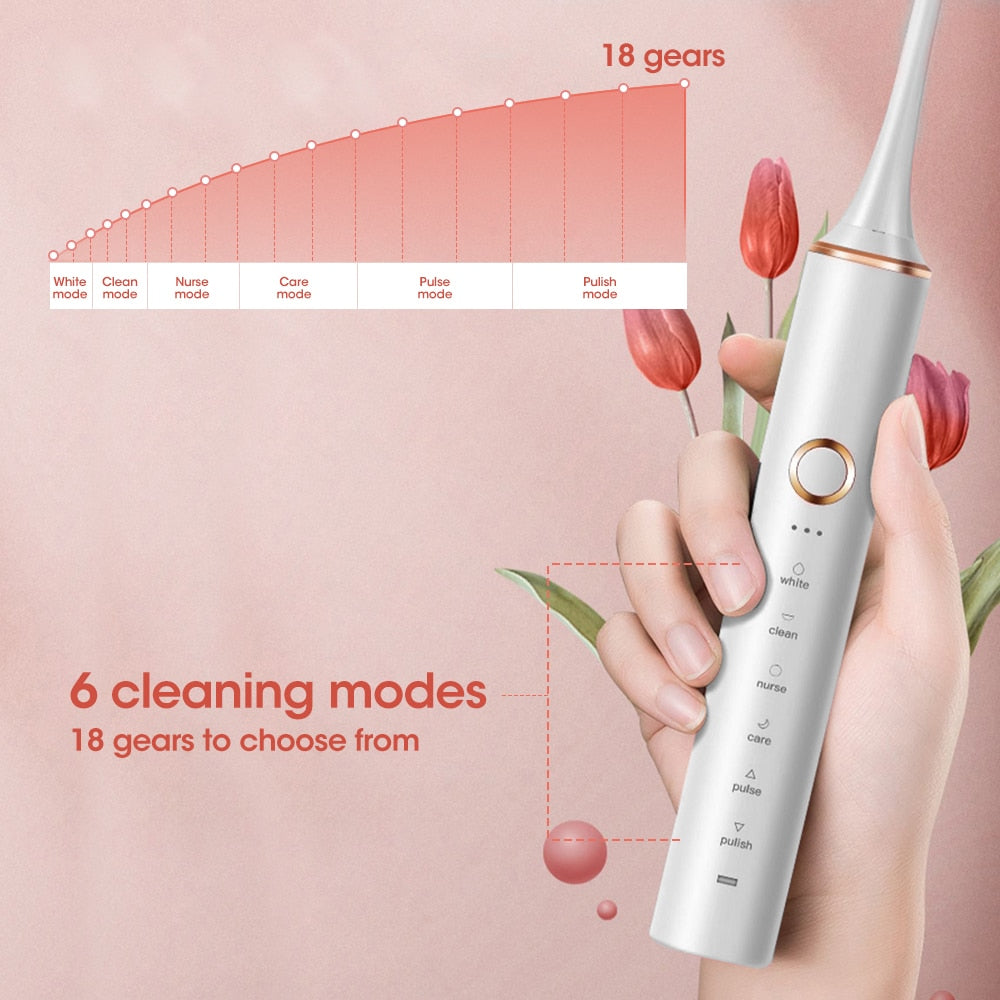 Sonic Electric Toothbrush Travel for Adults Dental Whitening Teeth Kit 6 Cleaning Modes 4pcs Tooth Brush Heads