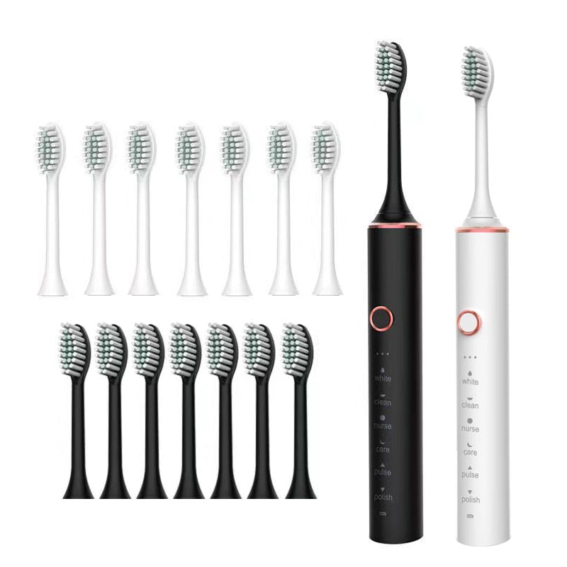 Ultrasonic Sonic Electric Toothbrush for Adults USB Rechargeable Waterproof Electric Teeth Tooth Brushes with 16 Replacement Heads