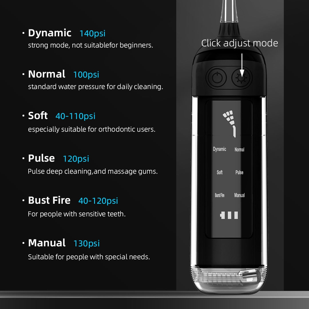 Newest Stretch Oral Irrigator Intelligent Portable Dental Water Jet Flosser Rechargeable for Teeth Cleaning IPX7 180ml Tank 4Tip
