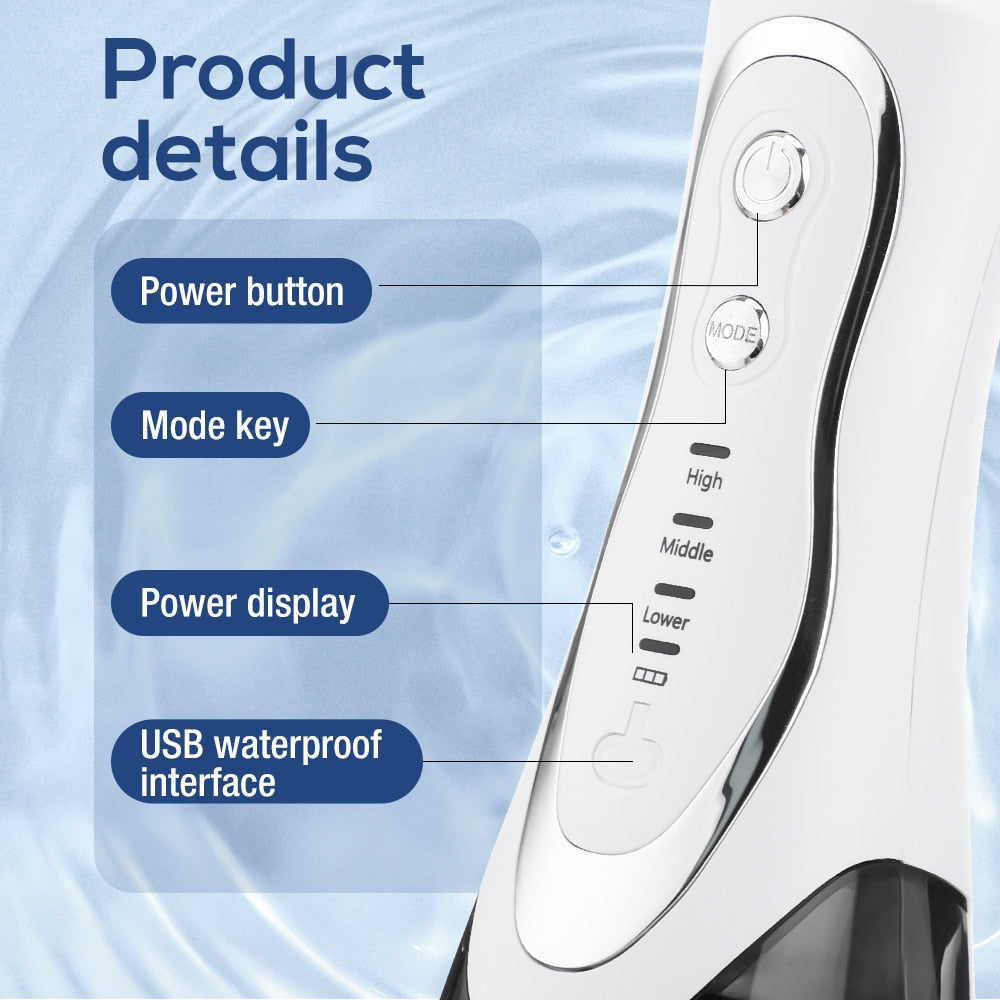 Water Flossers for Teeth Rechargeable Portable Dental Oral Irrigator 3 Modes 7 Nozzles 300ML Water Tank Waterproof Teeth Cleaner