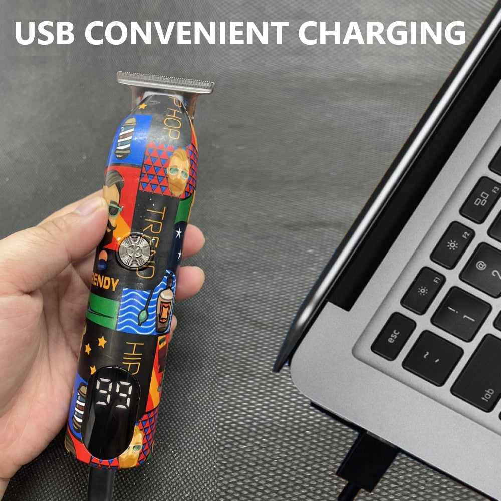 Professional Barber Hair Clipper Rechargeable Graffiti Electric Finish Cutting Machine Beard Trimmer Shaver Cordless Work