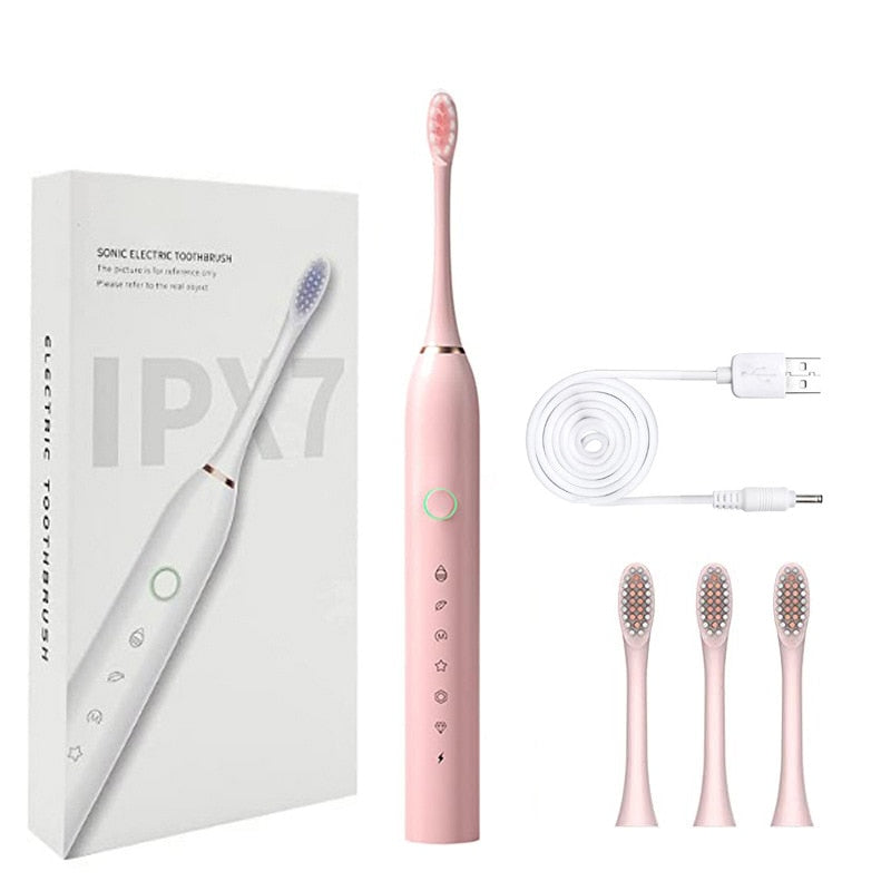 Electric Sonic Toothbrush Rechargeable for Adults 6 Modes Electronic Tooth Brushes Smart Timer with Replacement Heads Waterproof