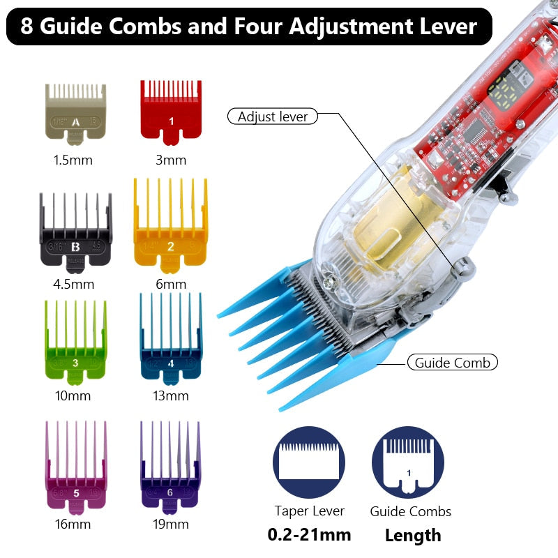 New Transparent Professional Rechargeable Hair Clipper Shaver Grooming Kit Trimmer Beard Razor Hair Cutting Machine Men LCD