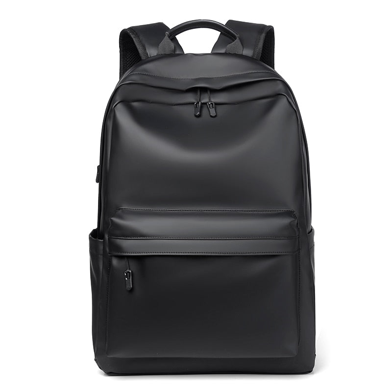Backpack For Men PU Leather High Quality Business Travel Bag Solid Color Rucksack Unisex Simple Bagpack Holds 15.6 Inches Laptop