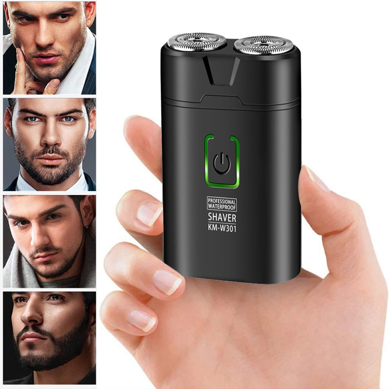 Electric Waterproof Shaver for Men USB Rechargeable Portable Rotary Double-head Shaver Mini Pocket Shaver