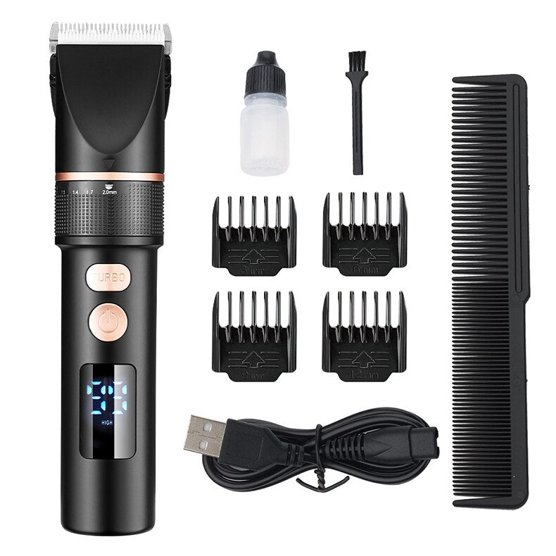 Electric Titanium Ceramic Blade Salon Hair Trimmer Titanium Ceramic Blade Salon Men Hair Cutting Barber Machine LCD Display
