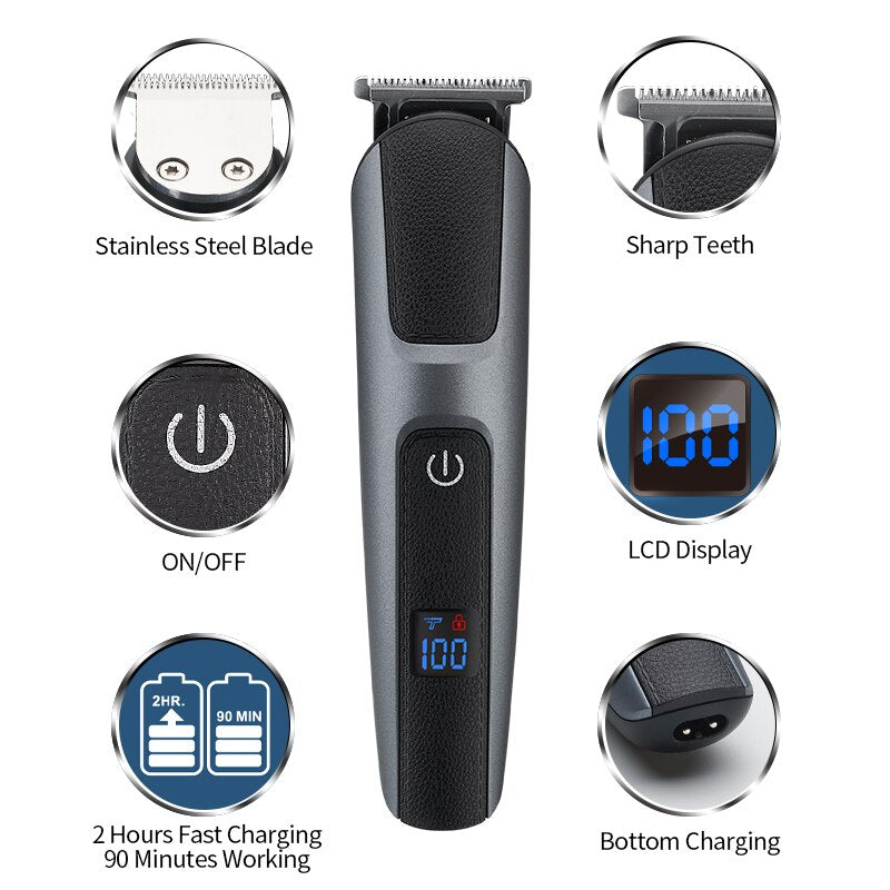 Multifunctional Hair Trimmer For Men Washable Clipper Professional Cordless Eyebrow Trimmer Beard Nose Ear Shaver Grooming Kit