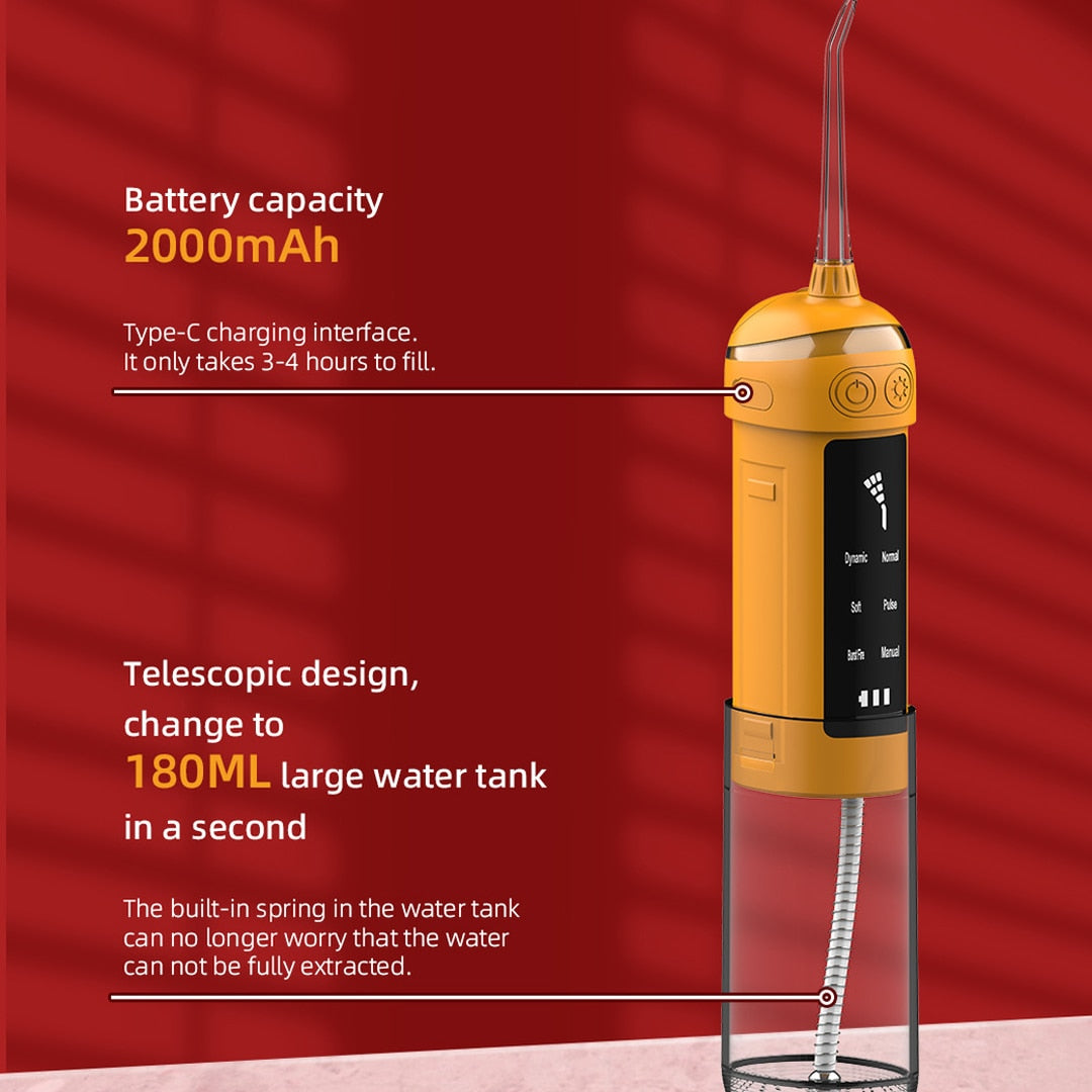 Portable Pull-out Oral Irrigator Dental Water Jet 6 Mode Water Flosser for Teeth Rechargeable 180ML Water Tank Waterproof 4 Tips