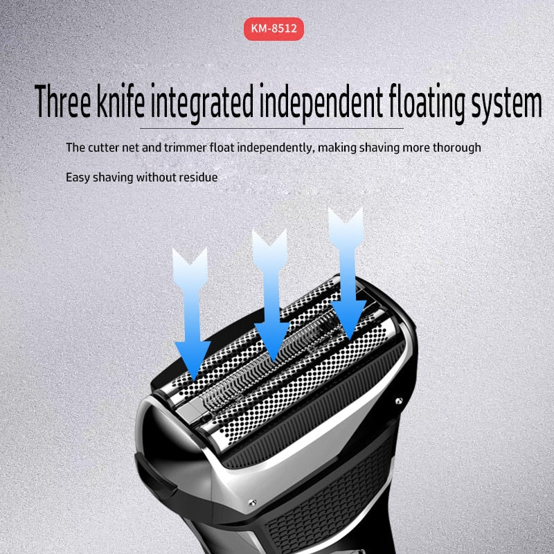 Washable Wet & Dry Electric Shaver for Men Beard Electric Razor Rechargeable Head Bald 3-blade Shaving Machine System