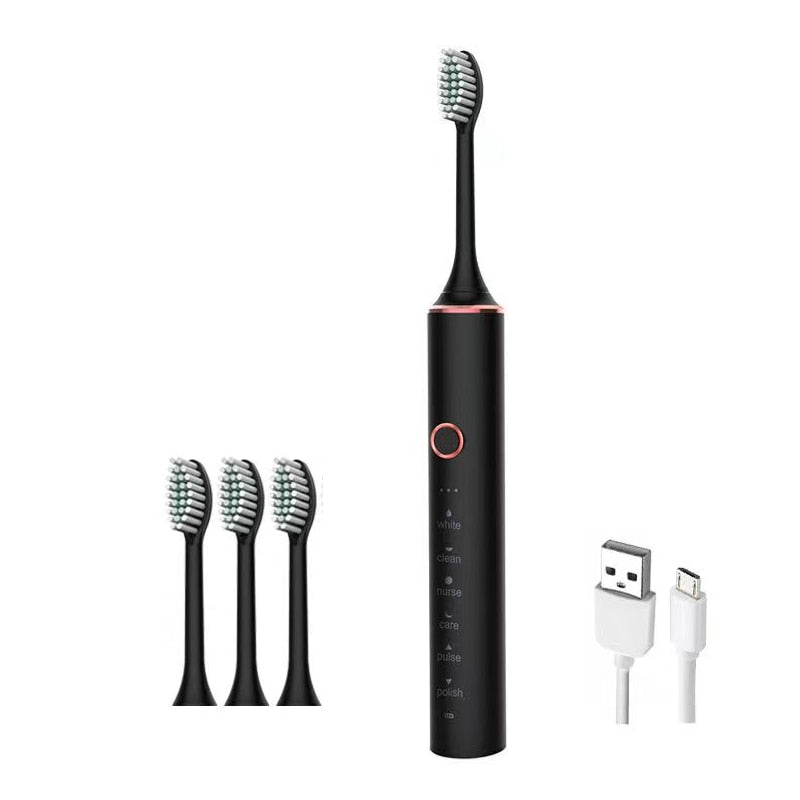 Ultrasonic Sonic Electric Toothbrush for Adults USB Rechargeable Waterproof Electric Teeth Tooth Brushes with 4 Replacement Heads