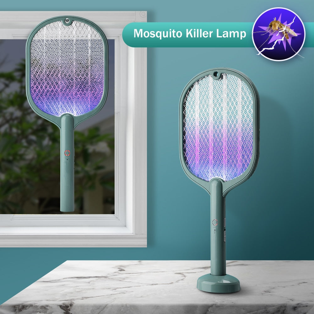 Smart Electric Insect Racket Swatter Zapper 3000V USB Rechargeable Summer Mosquito Lamp Bug Killer Trap Vertical Wall Held