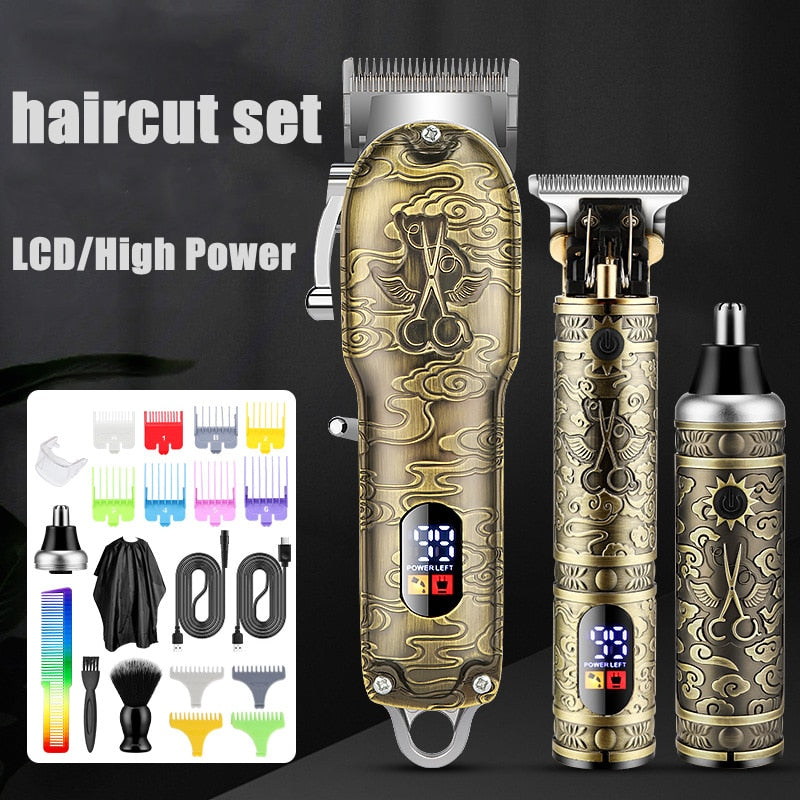 Push and Shear Barber Set Professional Electric Oil Head Push and Shear Carving Pusher Razor Nose Hair Device Gift Box Clipper