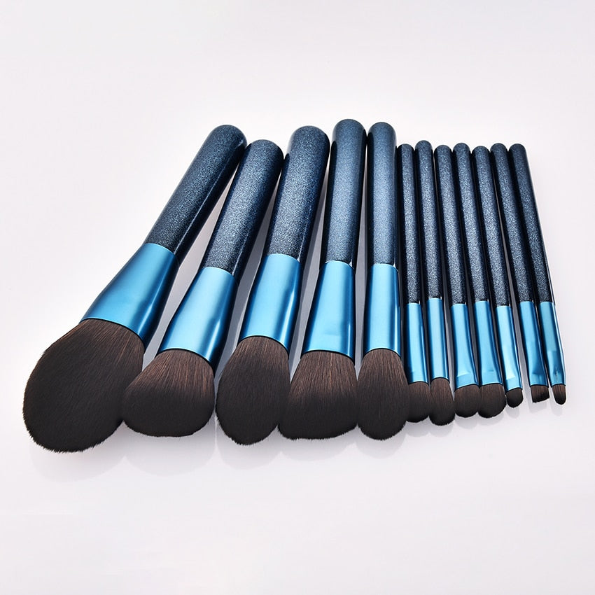 12pcs Blue Makeup Brushes Set Blush Eye Shadow Brush Nano Nylon Wool High End Professional Beauty Cosmetic Kit