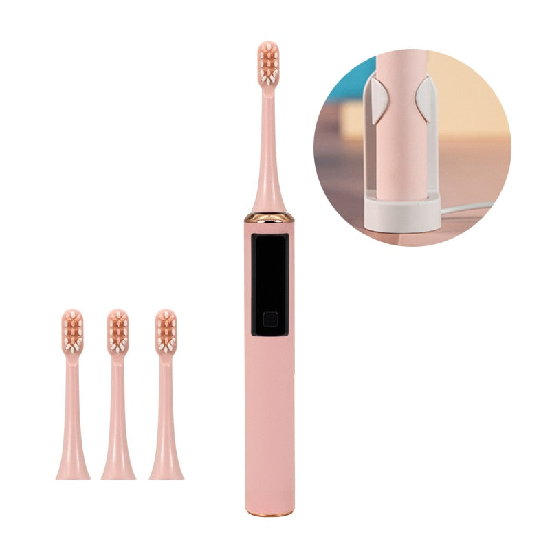 Ultrasonic Electric Toothbrush 5 Modes USB Rechargeable Adult Tooth Brushes Sonic Vibrating Deep Cleaning 3pcs Replacement Heads