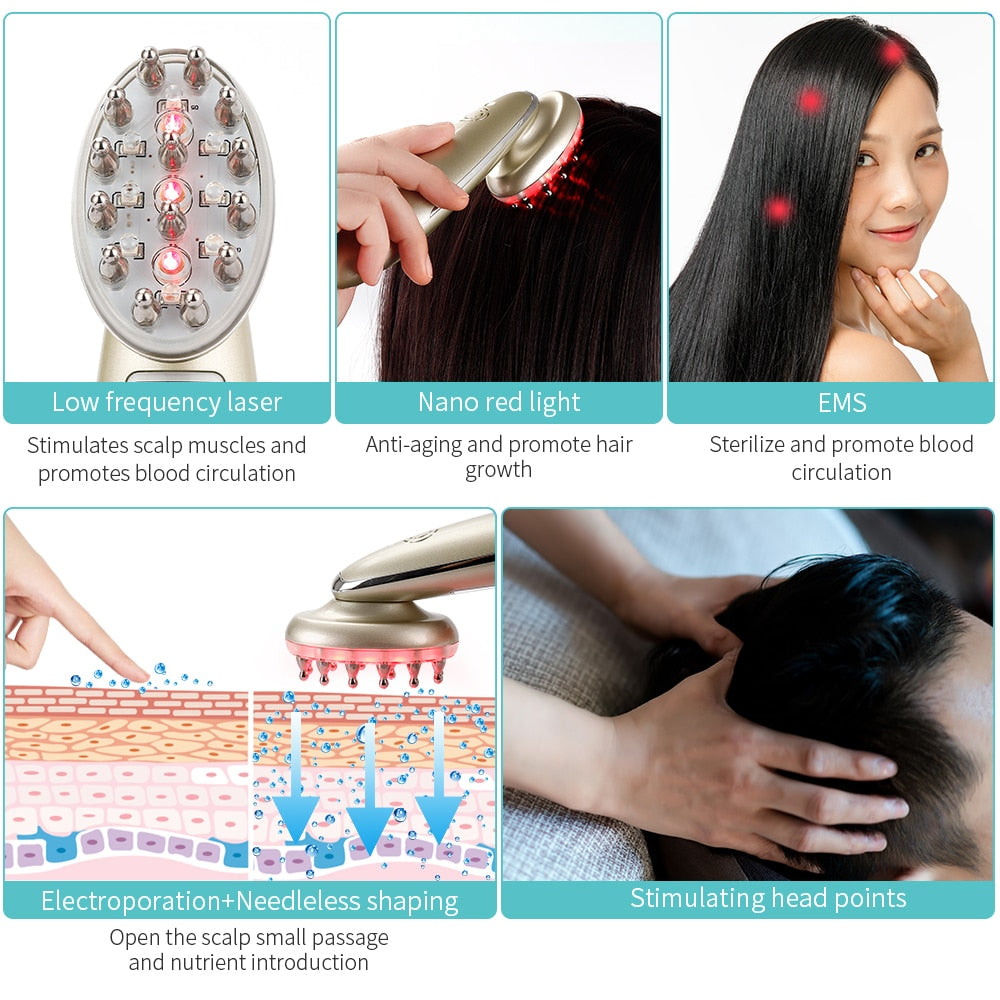 Electric Laser Hair Growth Comb Anti Hair Loss Massage Infrared RF Red Light EMS Vibration Massager Hair Brush Hair Care