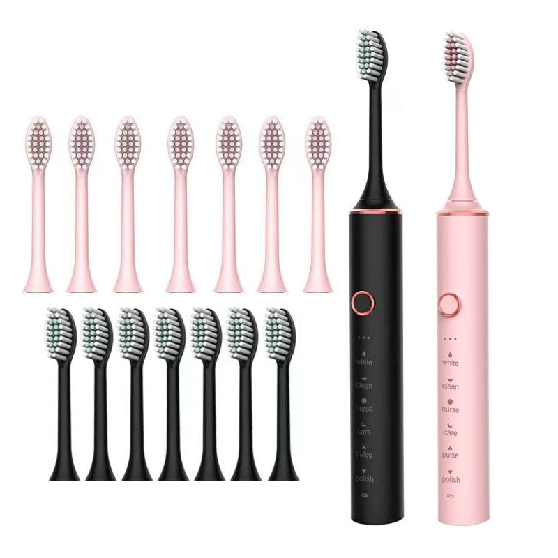 Ultrasonic Sonic Electric Toothbrush for Adults USB Rechargeable Waterproof Electric Teeth Tooth Brushes with 16 Replacement Heads