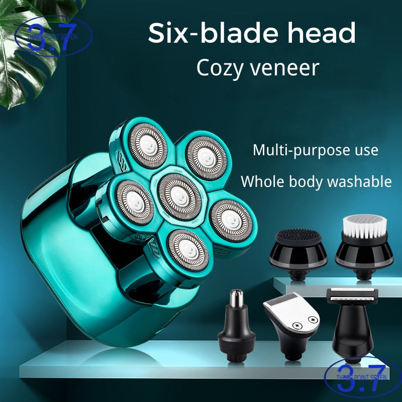 Electric Shaver Razor for Men Bald Head Shaving Machine Beard Hair Trimmer Rechargeable LED Display IPX6 Waterproof 6 In 1 Kit