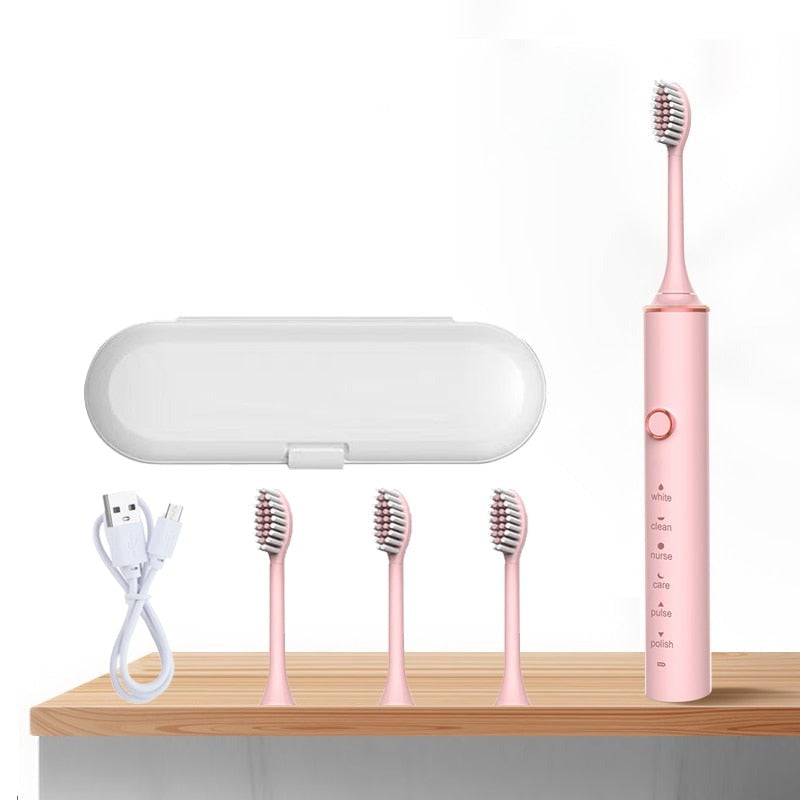 Ultrasonic Electric Toothbrush Rechargeable USB for Adults Sonic Automatic Tooth Brush Whitening Oral Hygiene 4 Replacement Head