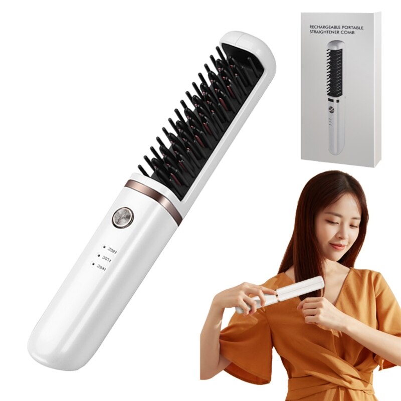Hot Air Hair Dryer Brush, Multifunction Electric Hair Straightener Brush Negative Ion Fast Heat Curler Comb Styler Tools