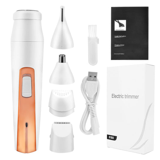 Electric Eyebrow Trimmer USB Rechargeable 4 In 1 Clipper Hair Remover Machine Women Shaver Lady Epilator Razor Face Makeup Tool