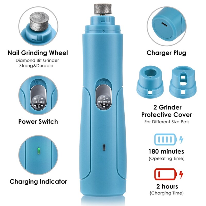Pet Nail Drill Rechargeable USB Dog Nail Clippers Painless Electric Dog Nail Drill Grooming Trimmer Tool