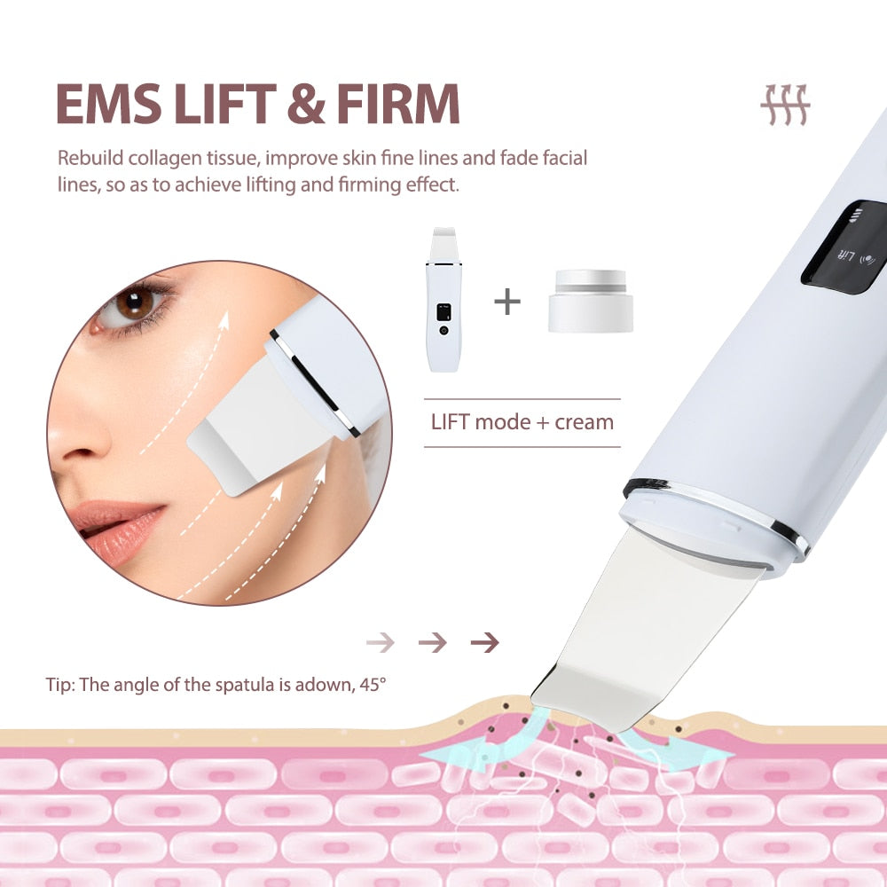 Ultrasonic Peeling Machine LCD Display EMS Positive Negative Ion Blackhead Export Mask Lifting Firming Facial Cleaning Scrubber