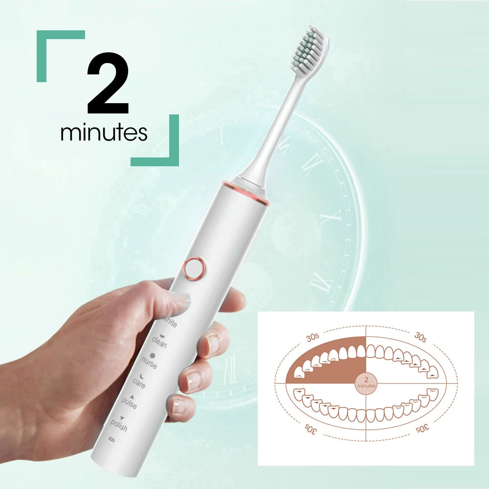 Sonic Electric Toothbrush Travel for Adults Dental Whitening Teeth Kit 6 Cleaning Modes 4pcs Tooth Brush Heads