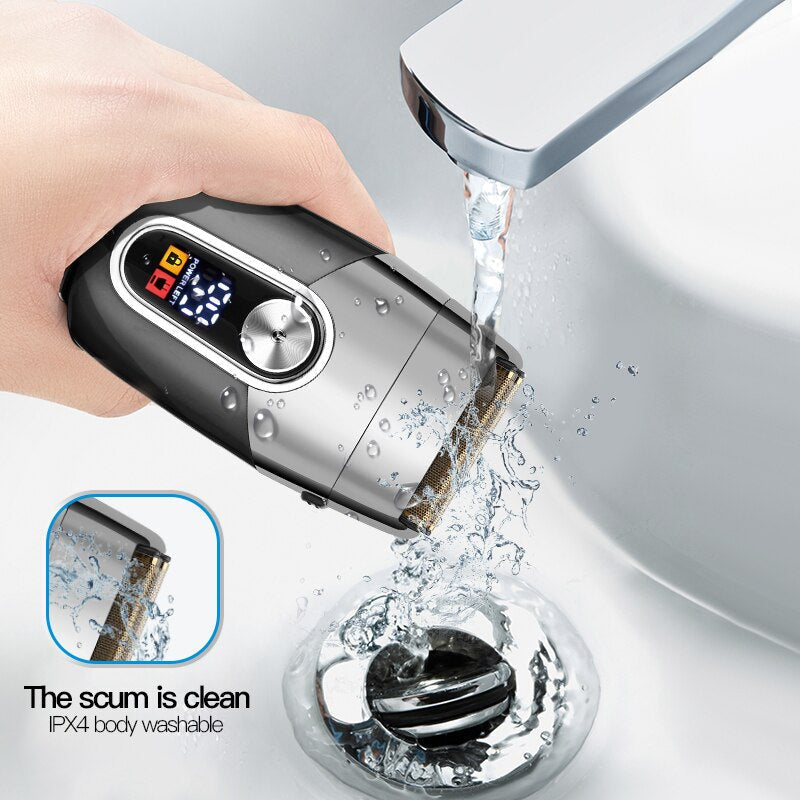 Powerful Electric Shaver for Men Reciprocating Two-head Electric Shaver Washable Rechargeable Shaver with Digital Display Base