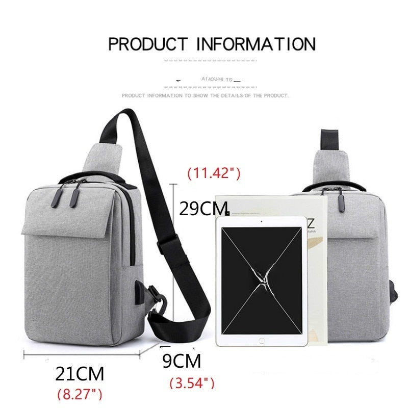 Men's Chest Pack Bag  Messenger Bag Single Shoulder Bag Korean Casual Sling Backpack Pure Color Simple Square Chest Bag