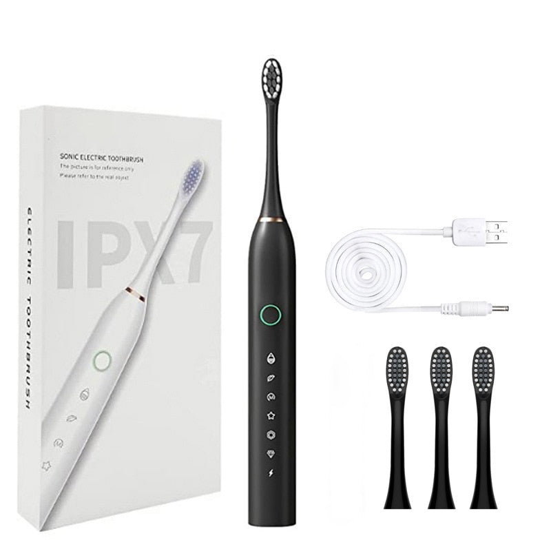 Electric Sonic Toothbrush Rechargeable for Adults 6 Modes Electronic Tooth Brushes Smart Timer with Replacement Heads Waterproof