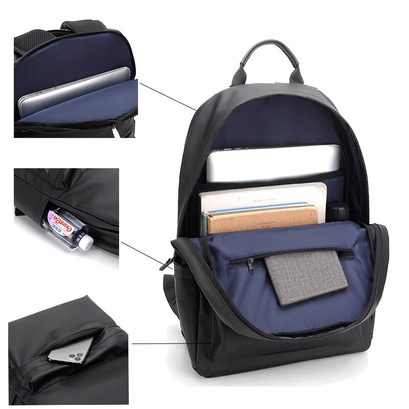 Backpack For Men PU Leather High Quality Business Travel Bag Solid Color Rucksack Unisex Simple Bagpack Holds 15.6 Inches Laptop