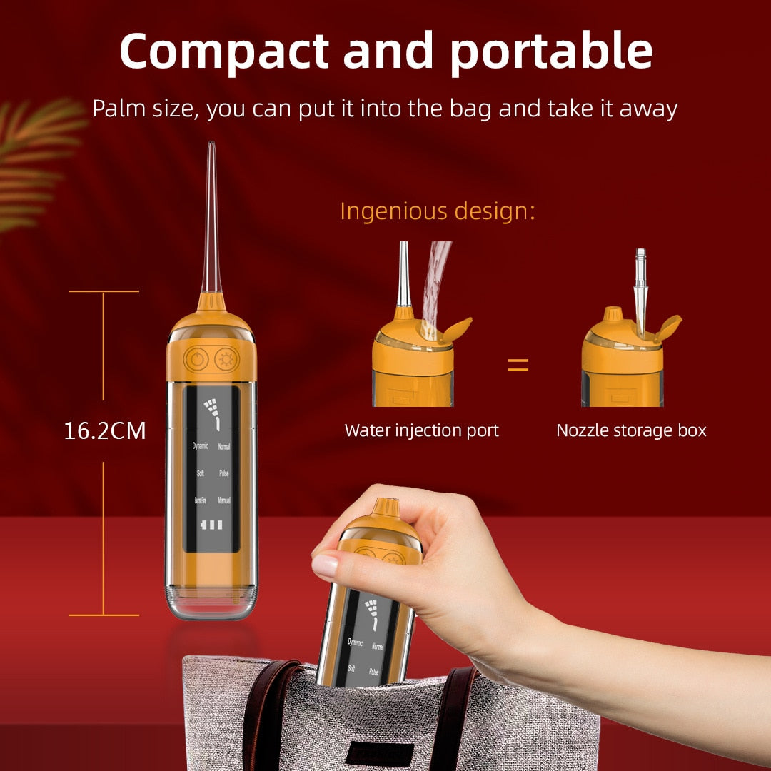 Pull-out Water Dental Flosser Oral Irrigator Rechargeable 180ML Tank Large Screen Portable Water Jet Floss Pick 6speed for Teeth