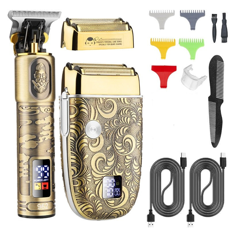 Professional Hair Clippers Set T Blade Hair Trimmer for Men Barber Electric Shavers Cordless Beard Razor Trimmer Kit