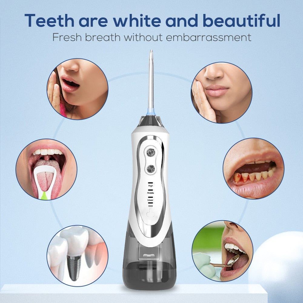 Water Flossers for Teeth Rechargeable Portable Dental Oral Irrigator 3 Modes 7 Nozzles 300ML Water Tank Waterproof Teeth Cleaner