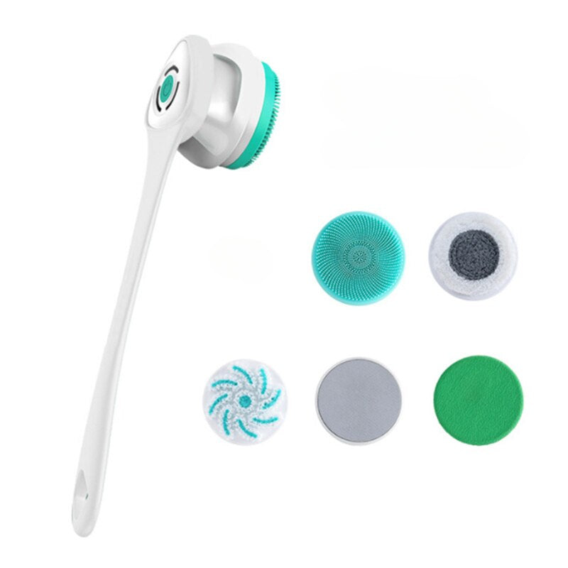 Electric Bath Brush Shower Cleaning Body Massage Brush Multifunctional Spinning Spa Brush Waterproof Long Handle Back Rubbing